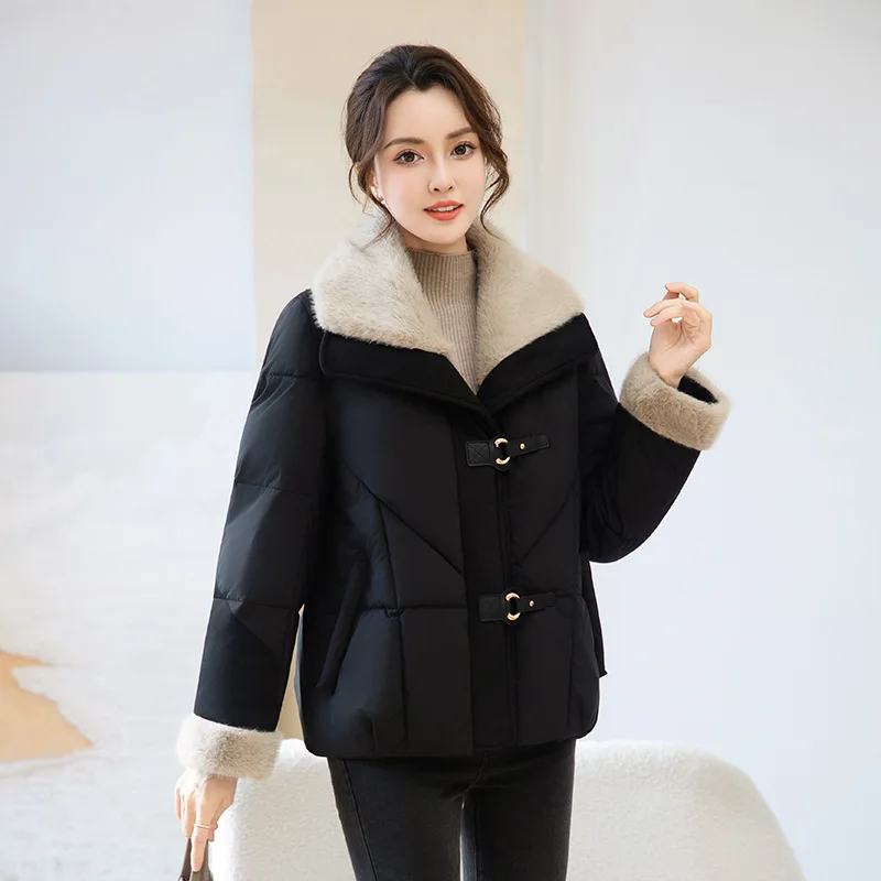 

Женская зимняя куртка с отложным воротником из овечьей шерсти, утепленная хлопком, новая модная теплая стеганая куртка, верхняя одежда