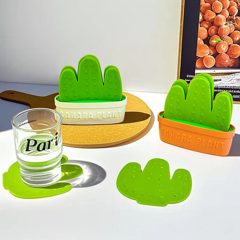 6 Pcs Cactus Coaster with Flowerpot Holder Creative Cactus Coaster Novelty Coaster Suitable for Kitchen Coffee Desktop Home Decoration