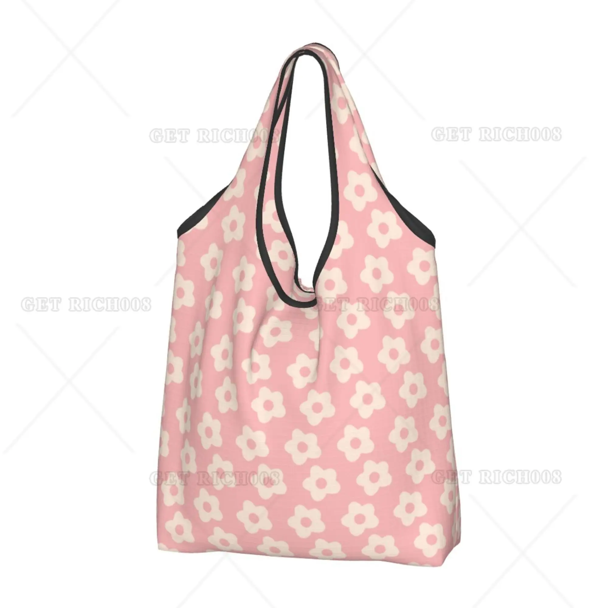 

Cute Pink Flowers Shopper Bag Portable Shopping Bag for Women Recyclable Grocery Bags Tote Bag Eco Bag No Zipper Fashion