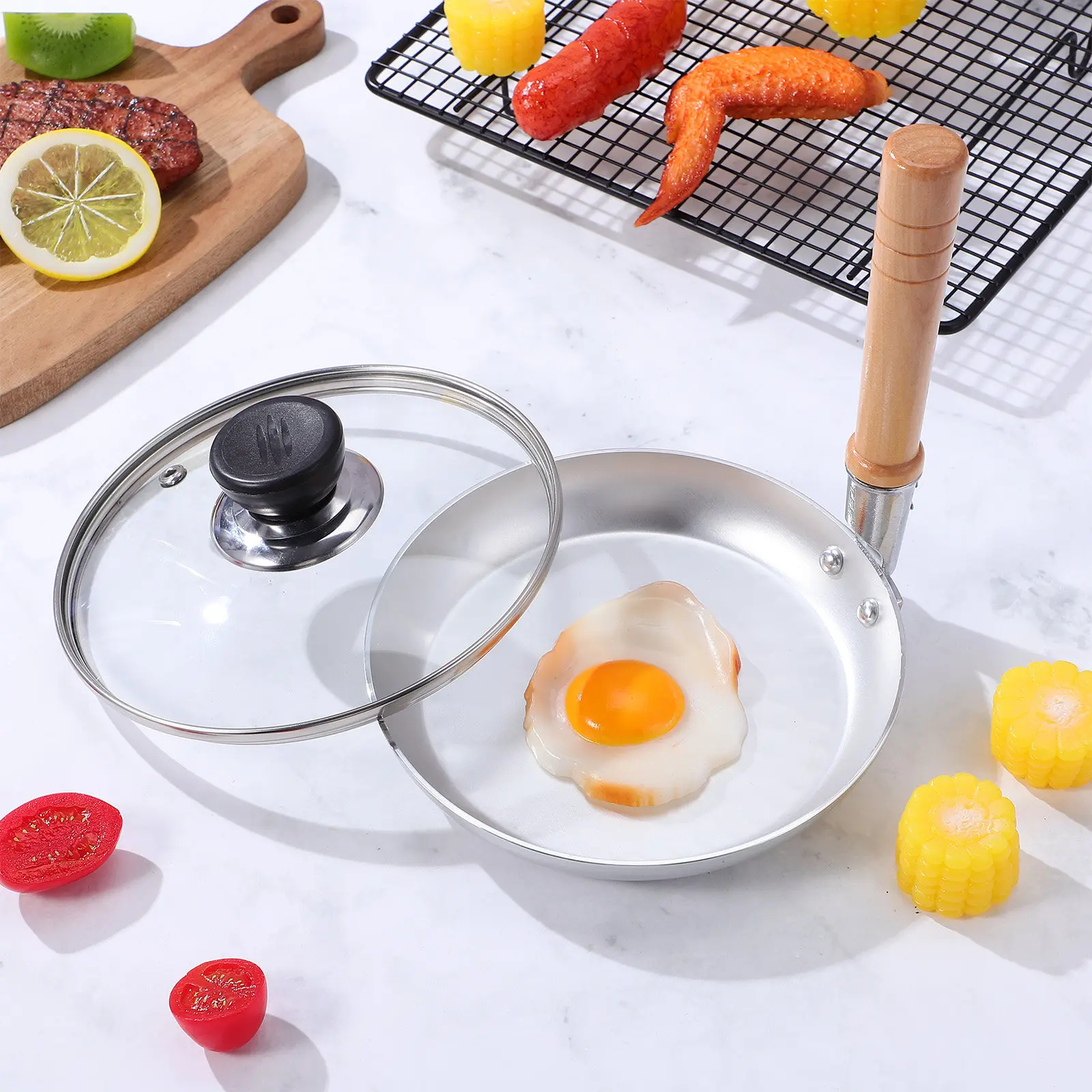 

Japanese Tamagoyaki Pan with Vertical Wooden Handle Stainless Steel Cooking Frying Pan for Oyakodon Egg Home Kitchen Use