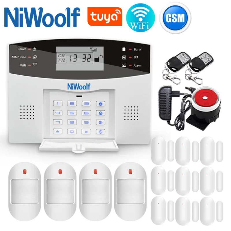 Wifi GSM Alarm System Tuya Smart Home Security Burglar 433MHz Wireless Detector Wired Sensor LCD Display Host Support Alexa