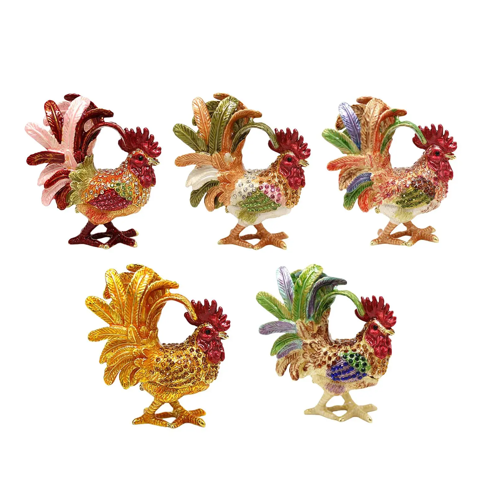 Enameled Chicken Figurine Jewelry Box Decor Treasure Chest Box for Mom Wife Girlfriend Wedding Women Birthday Gift Mother's Day