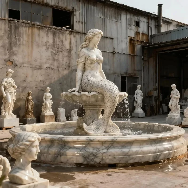 Modern Marble Statue Hand Carved Stone Fish Fountain Garden Scenery Sculpture Durable Eco-Friendly