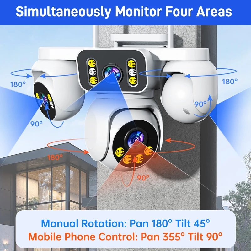 16X PTZ Zoom Four Screen 20MP WiFi Camera Four Lens CCTV Surveillance Waterproof Auto Tracking Security Protection IP Camera