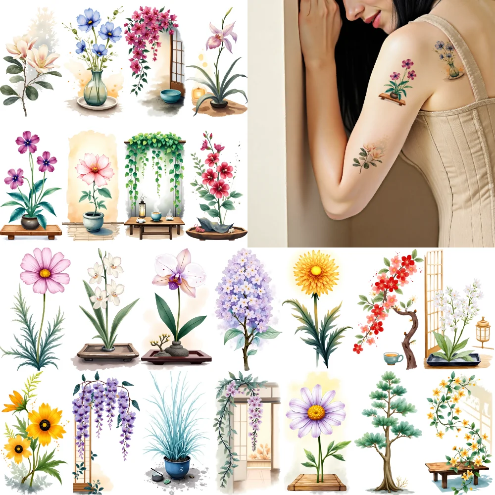 

9 шт. временные татуировки ботанические татуировки водостойкие долговечные наклейки для тела цветочные татуировки временные татуировки наклейки