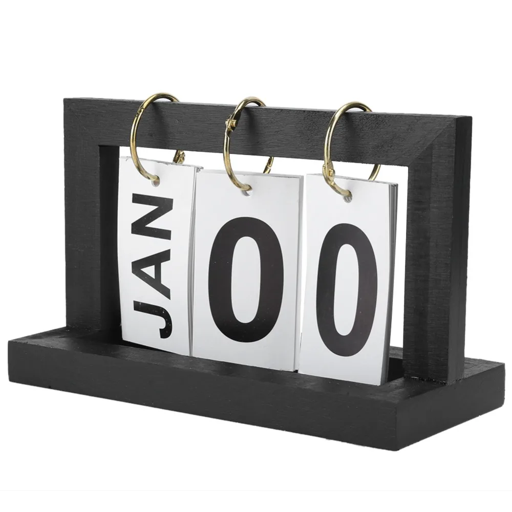 Black/Blue/Wood Wooden Calendar Wooden Simple Design Wooden Flip Calendar Decorative Minimalist Calendar Desktop Decorations