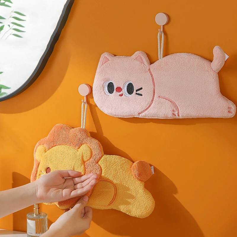 

【NEW】Cartoon Cat Lion Hand Towel Kitchen Bathroom Hand Towel Hanging Type With Super Water Absorption Quick Drying