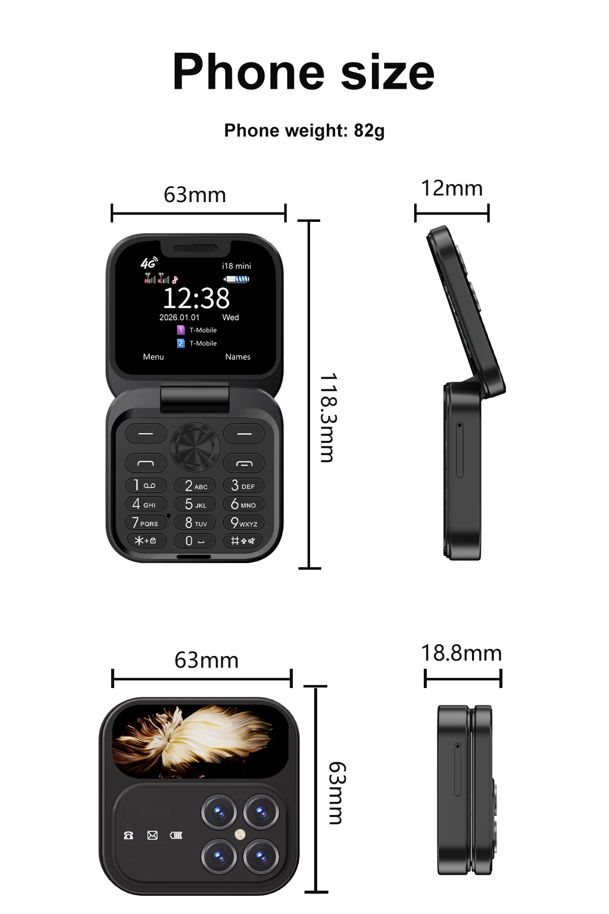 SERVO I18 mini 2G GSM/4G LTE Network Flip Mobile Phone 1.77-inch Screen Dual SIM FM Radio Flashlight Blacklist Mobile Phones