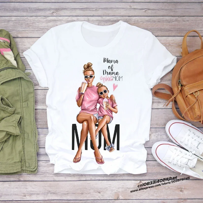 Women Cartoon Super Mom Life Momlife Mama Mother Summer Print Lady T-shirts Top T Shirt Ladies Womens Graphic Travel Tee T-Shirt