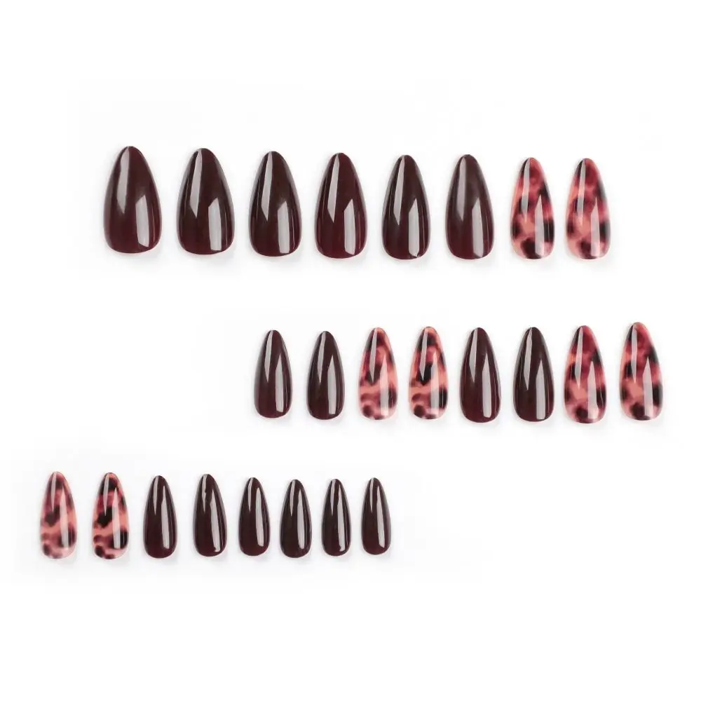 Manicure Unghie finte lunghe alla mandorla Leopard French Fake Nials Star Stampa staccabile sulle unghie da donna