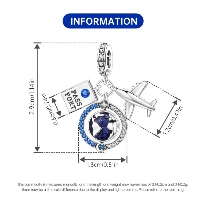 MISEFF 2025 925 فضة سوار طائرة بالون جواز السفر دلايات الخرز قلادة DIY بها بنفسك النساء مجوهرات الحفلات صنع الهدايا