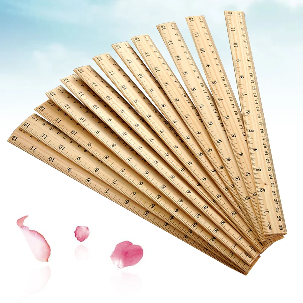 30 Pcs Centimeters and Inches Office Ruler Double Scale School Rulers Straight Wooden Measuring