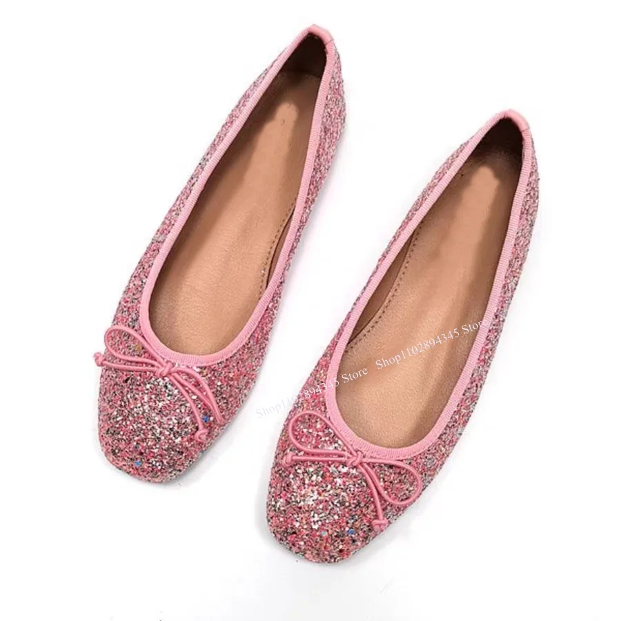 

Glitter Square Toe Bow Knot Pumps Slip On Western Fashionable Sexy Novel Style Summer 2023 Big Size Woman Shoes Zapatillas Mujer