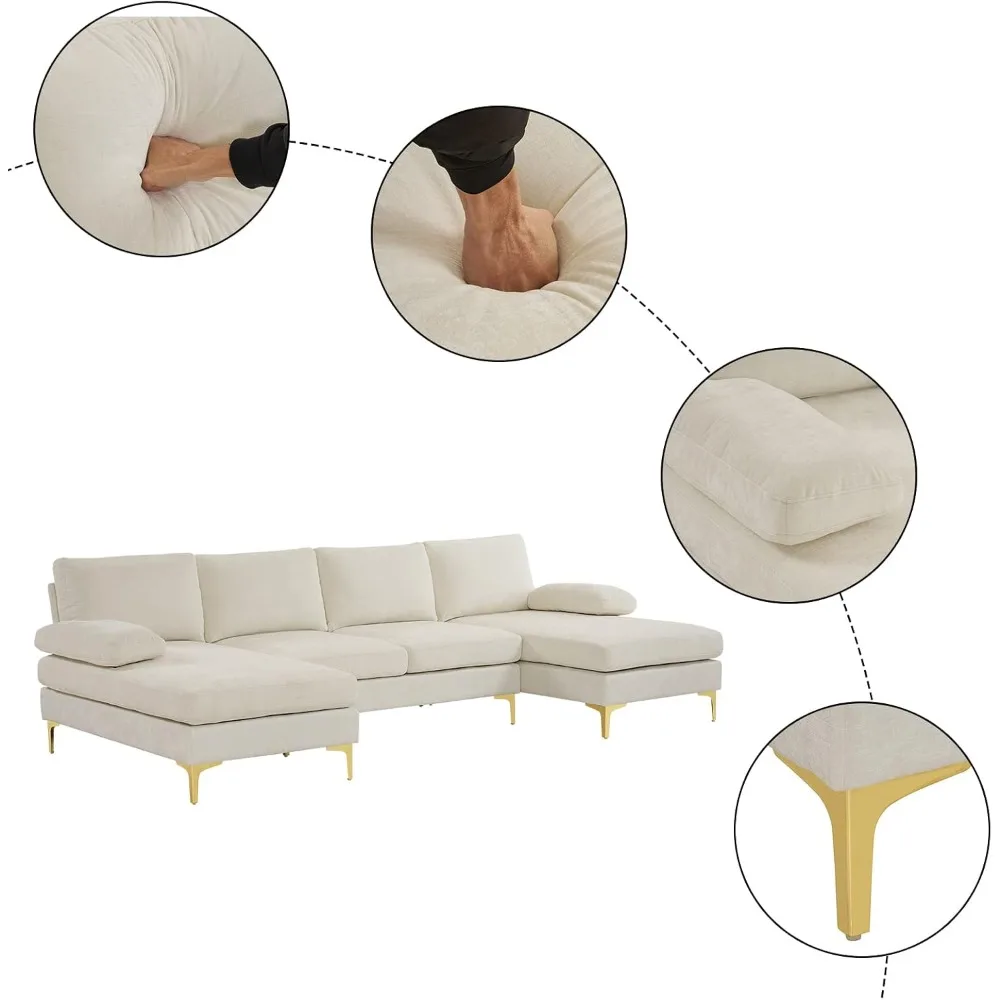 

110" U-Shape Convertible Sectional Sofa – 4-Seat Chenille Upholstered Couch with Chaise for Living Room