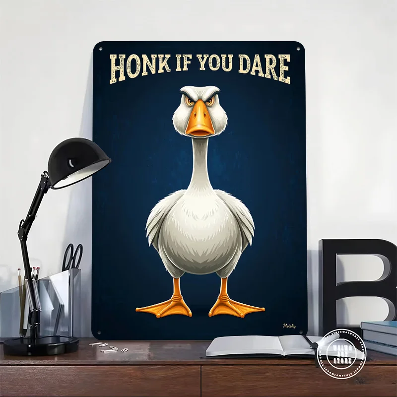 Honk If You Dare – Angry Goose Funny Printed Poster Customized Wall Art Retro Vintage Metal Tin Signs for Room Decoration Gaming