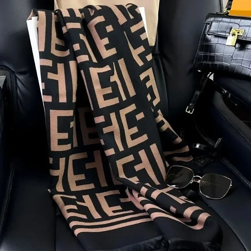 Women Winter Luxury Scarf Classic Letter Imitation Double Sided Thick Warm Large Shawl Cashmere Scarf Fashion Versatile European