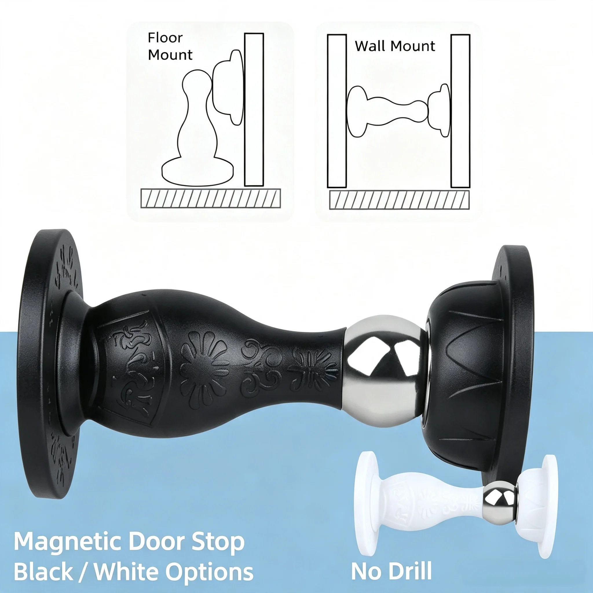New Silicone Magnetic Door Stopper No Drilling, Anti-Collision Bathroom Door Stop, Strong Magnet Silent Floor Mount Door Catch