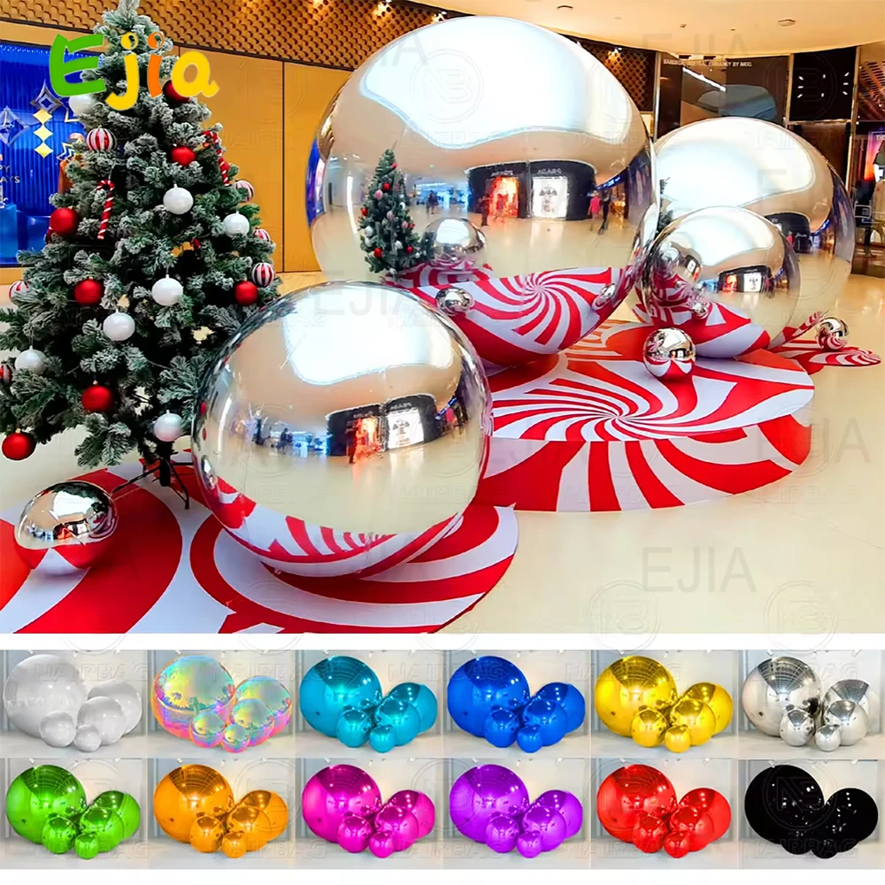 

6pcs -Inflatable Mirror Ball Big Shiny Balls Airtight Giant Hanging&Standing Mirror Balloon PVC Sealed Sphere For Events & Stage