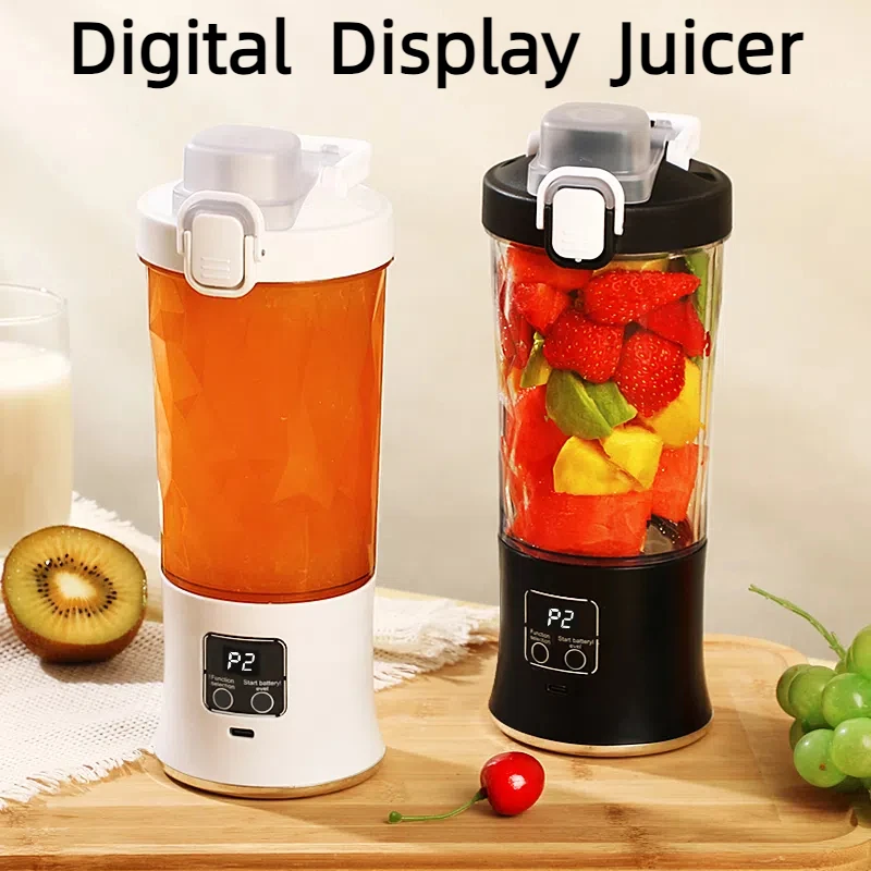 

New 600ml Portable Juicer Cup With Ten Blades Household 3000mAh Electric Juicer Digital Display Fully Waterproof Stirring Cup