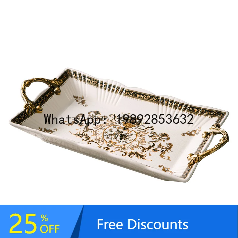 

YFY European Style Luxury Villa Coffee Table Ceramic Fruit Plate Ornament American Style Ceramic Double Ear Tray