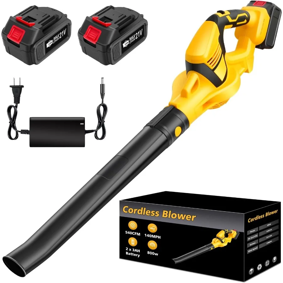 Leaf Blower Cordless 21V Cordless Blower with 2 x 3.0Ah Battery 540CFM 140 MPH Battery Powered Leaf Blower Lightweight Handheld