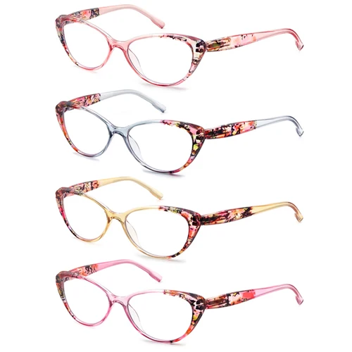 Imagen 2 del producto Gafas de lectura con diseño de ojo de gato para mujer, lentes de lectura con luz azul, montura ligera a la moda, patrón Floral, dioptrías + 0 ~ + 4,5