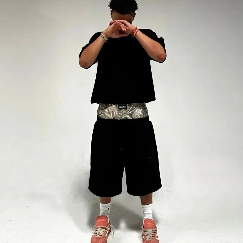 

Street Camouflage Double Waist Splicing Sports Pants Hip Hop Casual Embroidery Punk Fashion Trend West Coast Shorts High Street