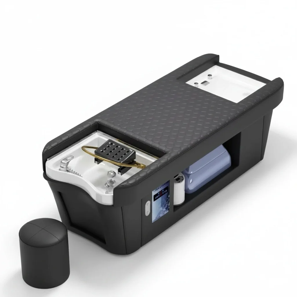 

Ceramic Shampoo Bed with PU Leather, Hair Washing Table with Steamer, Heated Head Water Therapy Bed for Beauty Spa