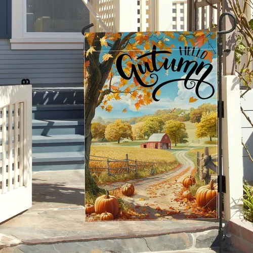 Fall Farm Pumpkin Front Yard Backyard Burlap Vertical Garden Flags, 12x18 XXQ