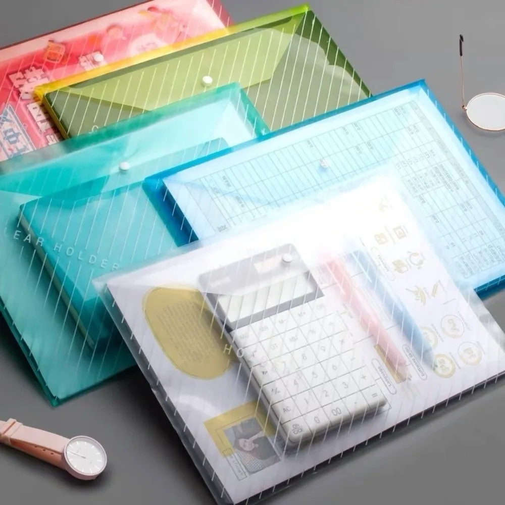 20 pcs PP Material A4 File Folders Clear Plastic Waterproof Snap Button File Folders Multi Color Large Capacity Paper Organizer
