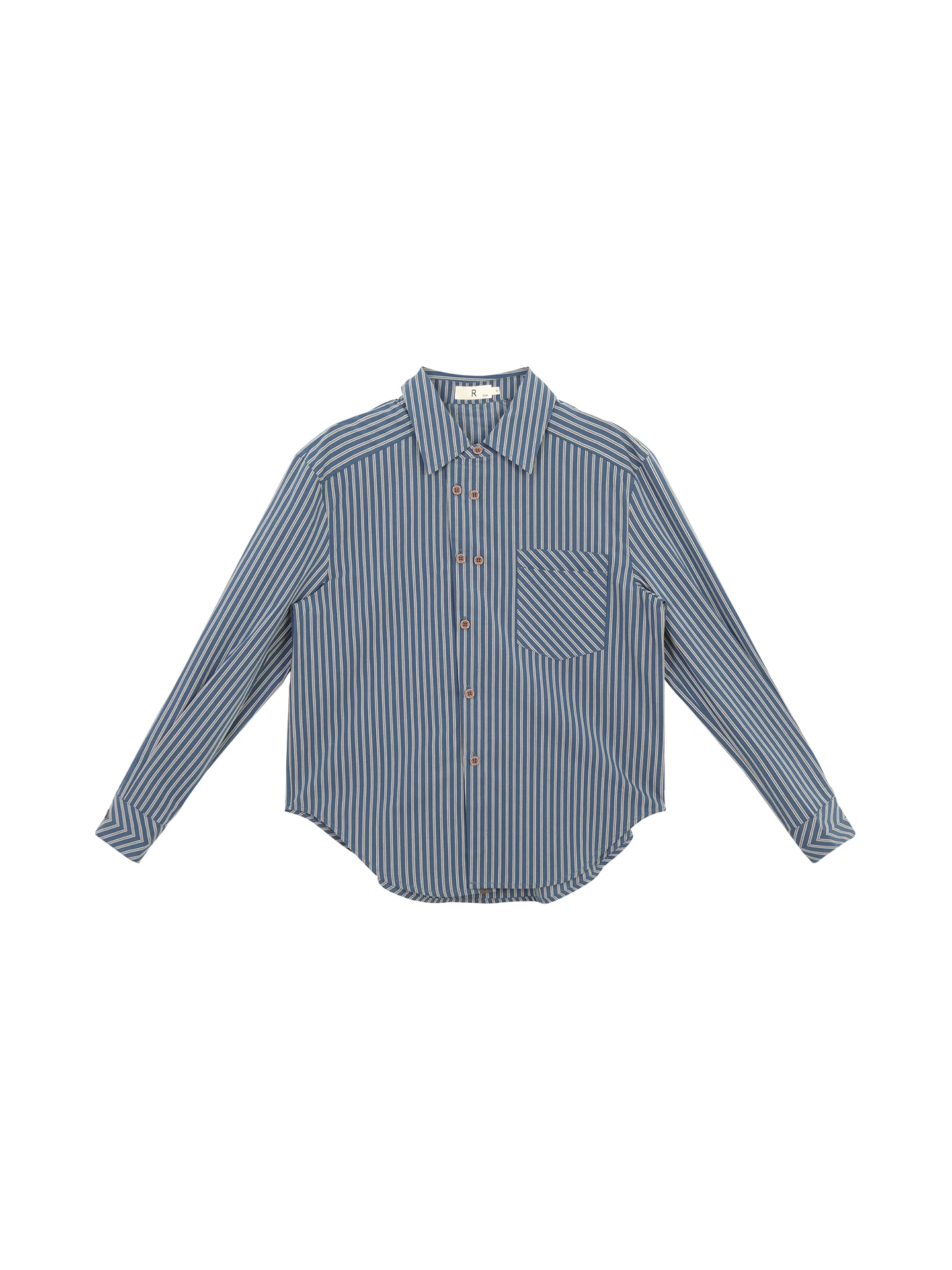 

Blue Striped Pure Cotton Women's irt Winter Inner Wear T-irt Commute Sle Regular Sve Long Collar Mid-Length