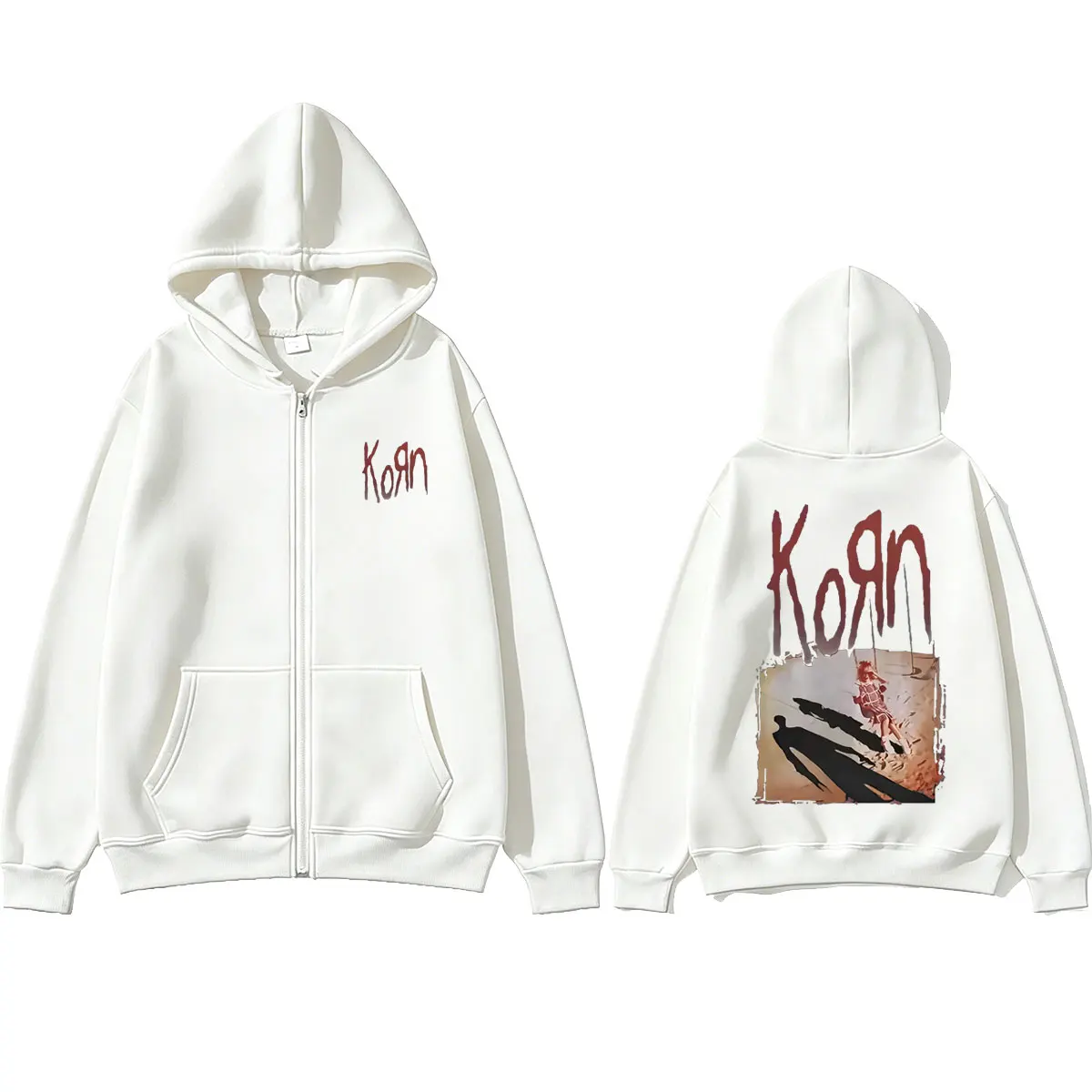 Rockband Korn Album Reißverschluss-Hoodie für Männer und Frauen Retro Alternative Metal Zip-Up Jacke Herren Gothic Oversized Zip-Up Sweatshirt Mantel – Detail 7