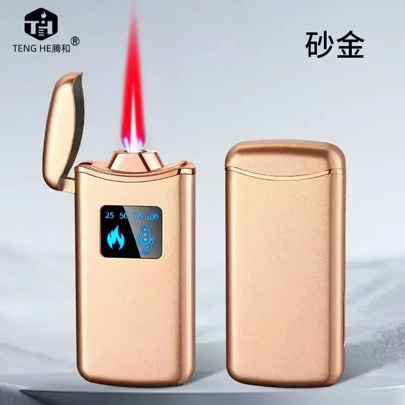 Intelligent Induction Voice Controlled Red Flame, Windproof Inflatable Lighter with Power Display, Type-C Charging, Fashion Gift