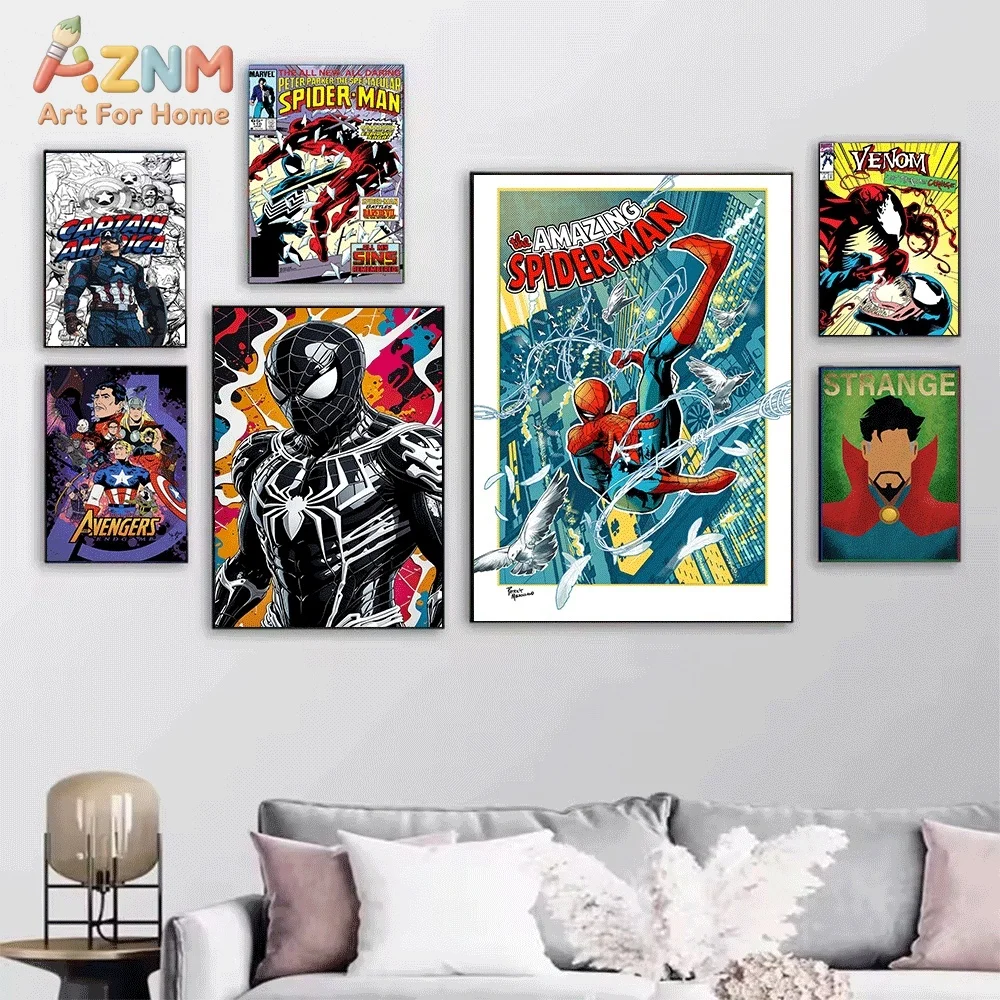 Spiderman Venom Doctor Strange Captain America Superhero Canvas Wall Art Poster Marvel Comic Print Picture Home Bedroom Living