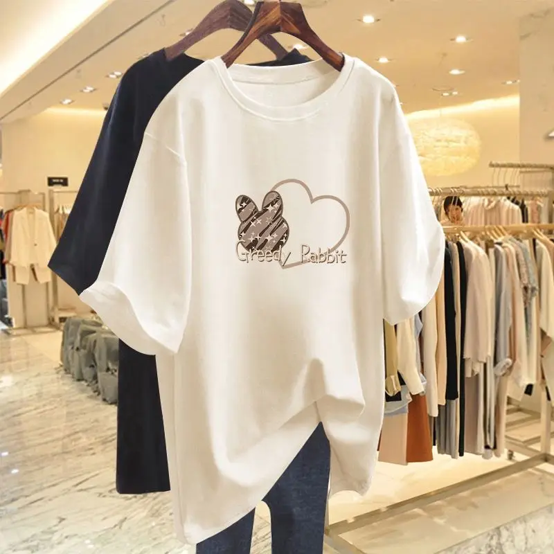 

Women Loose Casual T-shirt Summer Cartoon Printed O-neck Pure Cotton Comfortable Top Tees Basics Short Sleeve Pullover