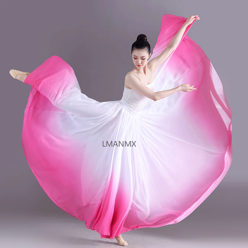 Women Classical Dance Skirts Practice Costume360 /720 Degree Gradient Gauze Chiffon Elegant Performance Half Dress Chinese Style