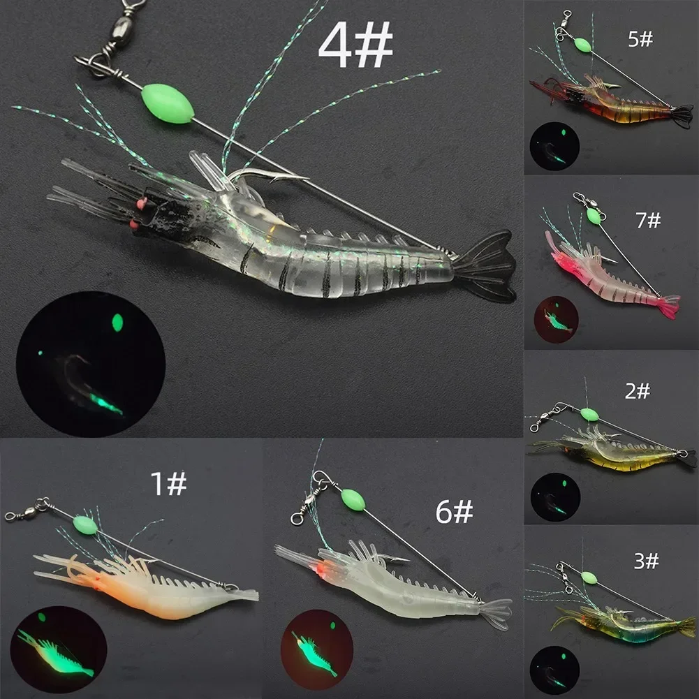 Artificial Luminous Shrimp Soft Lure Silicone Bait With Hook Swivels Sabikis Rig Silicone Carp Fishing Tackle Accessories