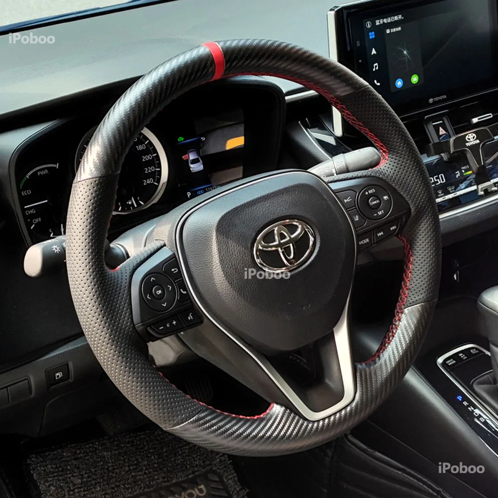 DIY Sewing-on 3D Carbon Fiber & Perforated Leather Steering Wheel Cover Exact Fit For Toyota Camry 18-21 Toyota Corolla 19-20