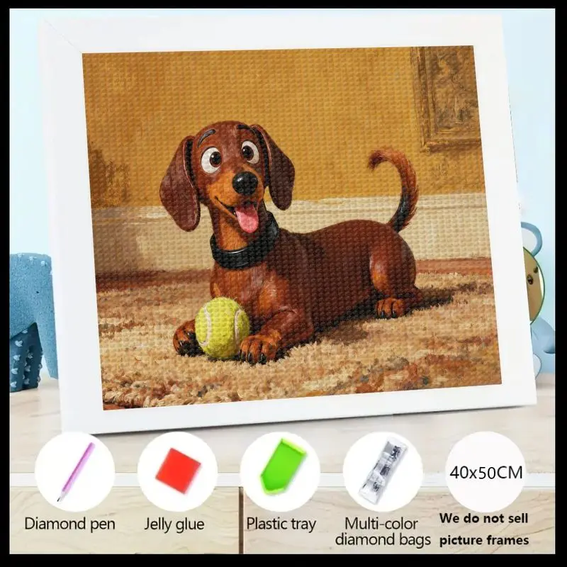 

1 шт. 5D DIY Full Drill Diamond Painting Kit, милая мультяшная такса, собака играет с теннисным мячом, мозаика Happy Pet Animal Art