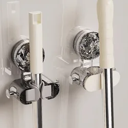 Toilet Suction Cup Mop Rack Wall Mounted No Drilling No Trace Sticky Hook Broom Hanging Rack Bathroom Storage Rack