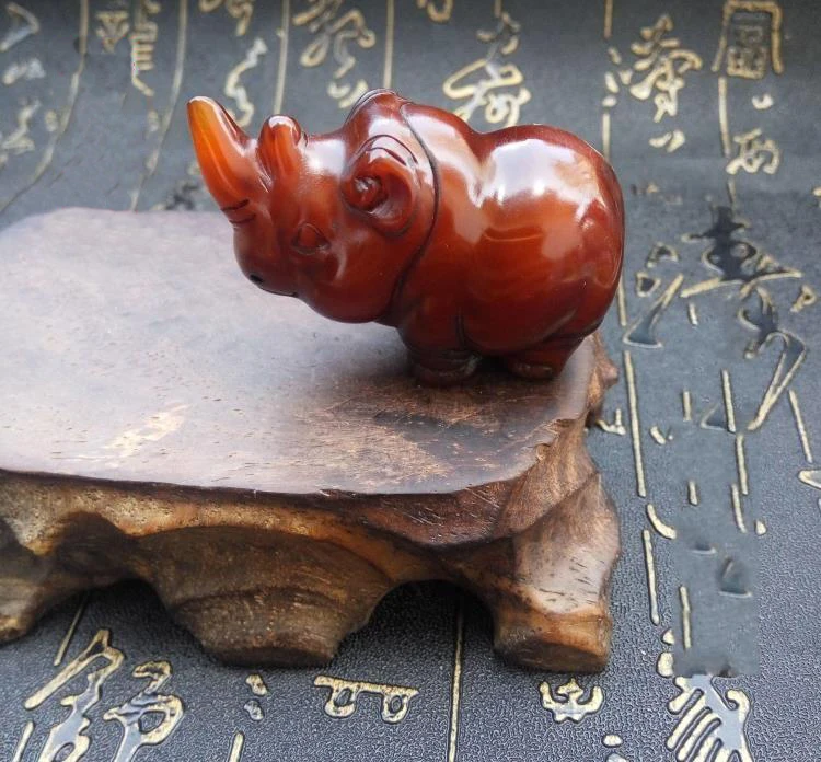 Natural Yak Horn Rhinoceros Pendant Handheld Tea Pet Antique Collection Gift Perfect