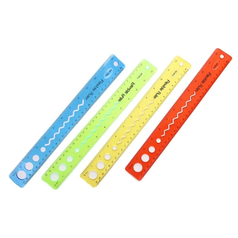 Q5WA 30cm Soft Flexible Ruler Multicolor Measure Straight Rulers Office School Suppli