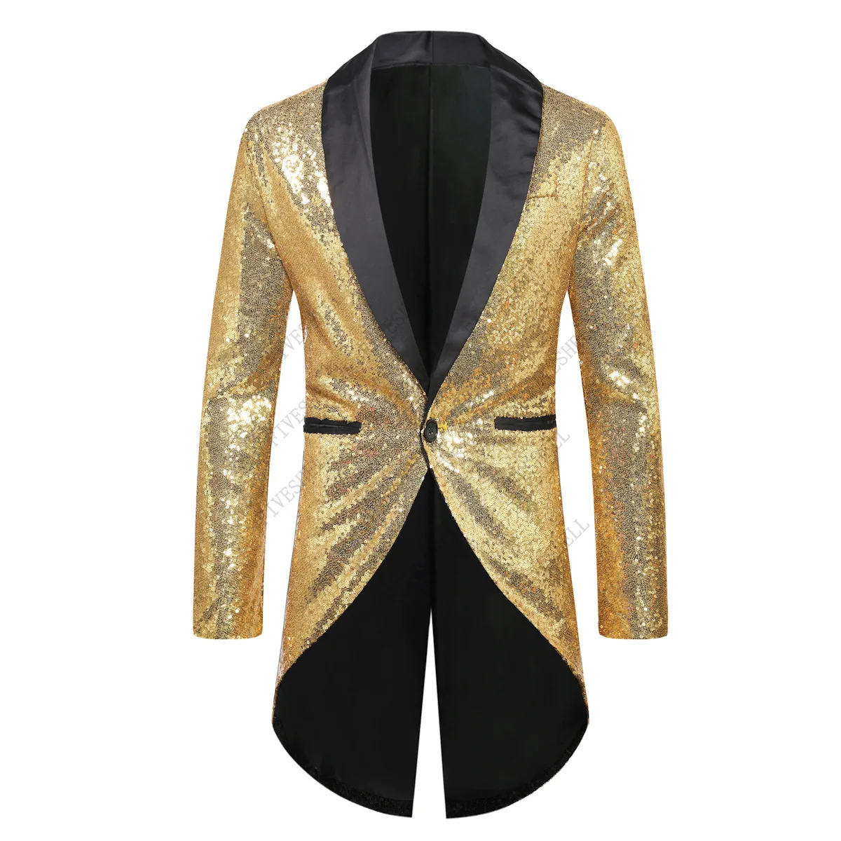 Mens Red Sequins Tailcoat Swallowtail Stylish Shawl Collar Single Button Suit Blazer Jacket Men Party Stage Singer Costume Homme