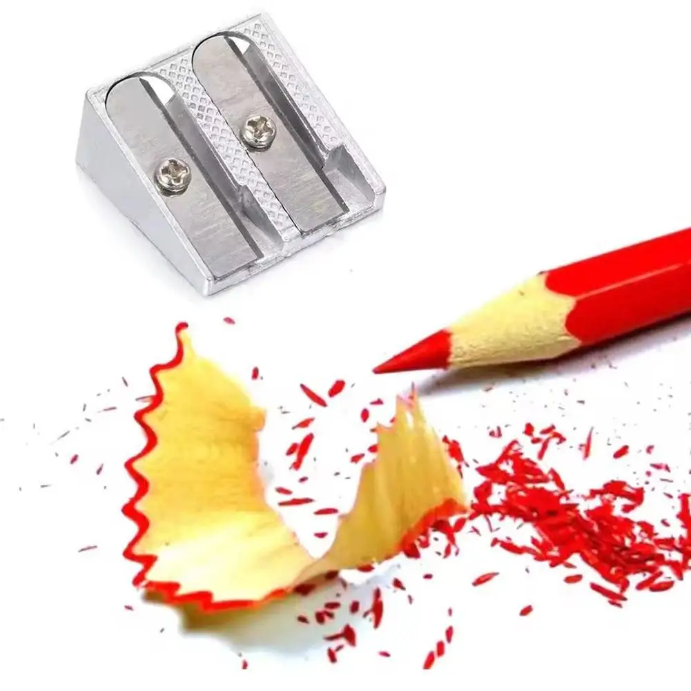 

Aluminum Alloy Double Hole Pencil Sharpener Student Supplies Small Square Pencil Sharpener High Precision Elegant Cold Color