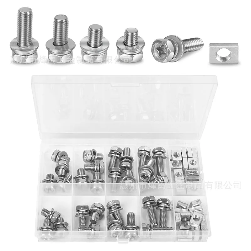 56Pcs 304 Stainless Steel Cross Recessed Hex Head Bolts & Galvanized Iron Nuts Assortment Hardware Kit