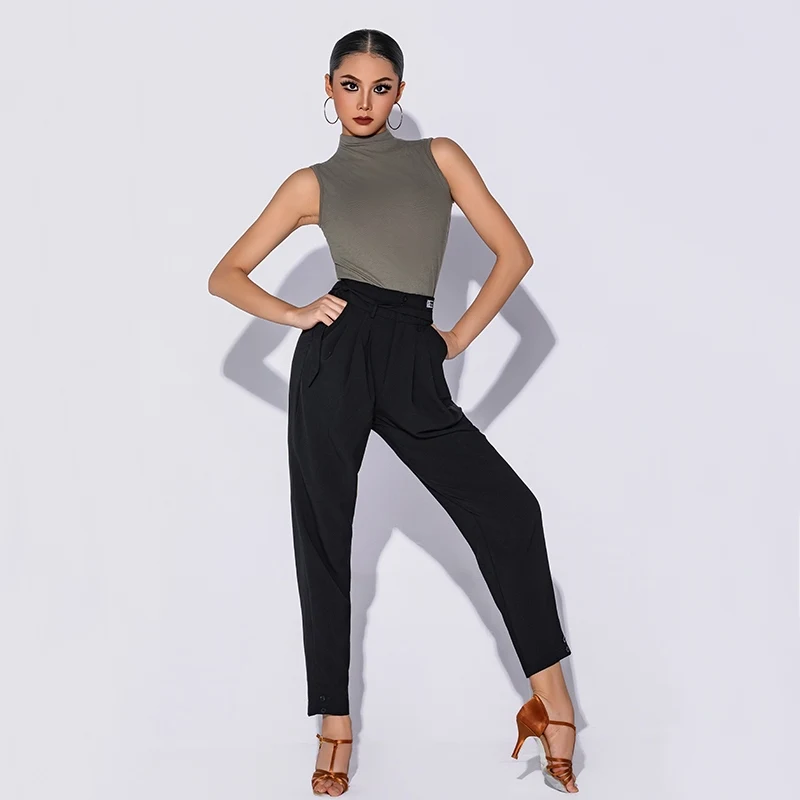 2025 여성을위한 새로운 라틴 댄스 공연 의상 하이 넥 조끼 라틴 바지 복장 여성 차차 룸바 라틴 착용 DQS20499