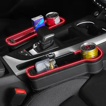 Úložný box s výplní mezery v autosedačce, stylové LED světlo s držákem na nápoje, dobíjecí úložný box do auta s USB 10 nejlepší prodej úložný box mezi sedadly auta - №2