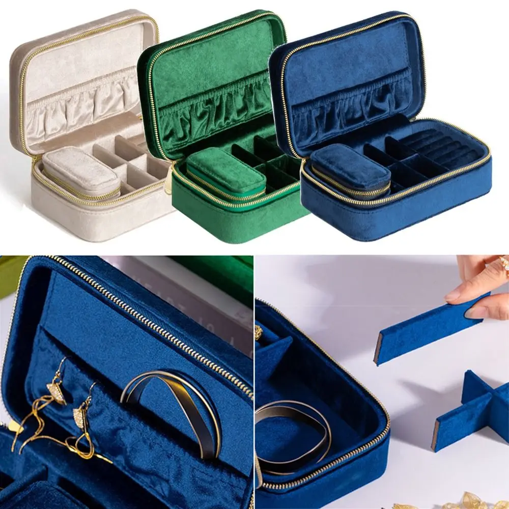 

Detachable Velvet Jewelry Organizer Box Dust-proof Multiple Compartments Earrings Container Thicken Comfortable Touch