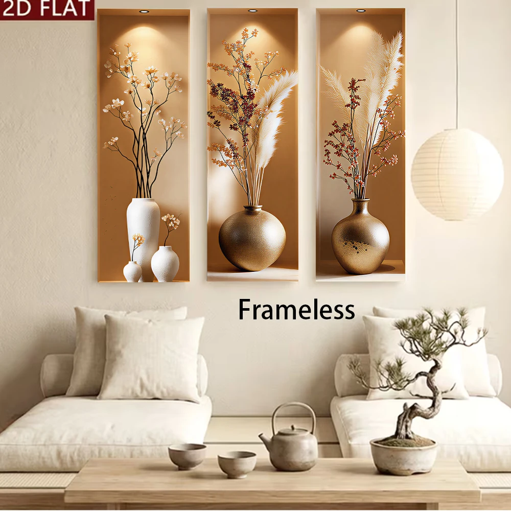 1 set of triple layered wall stickers, modern and simple living room sofa background wall decoration, simulated floral flower va