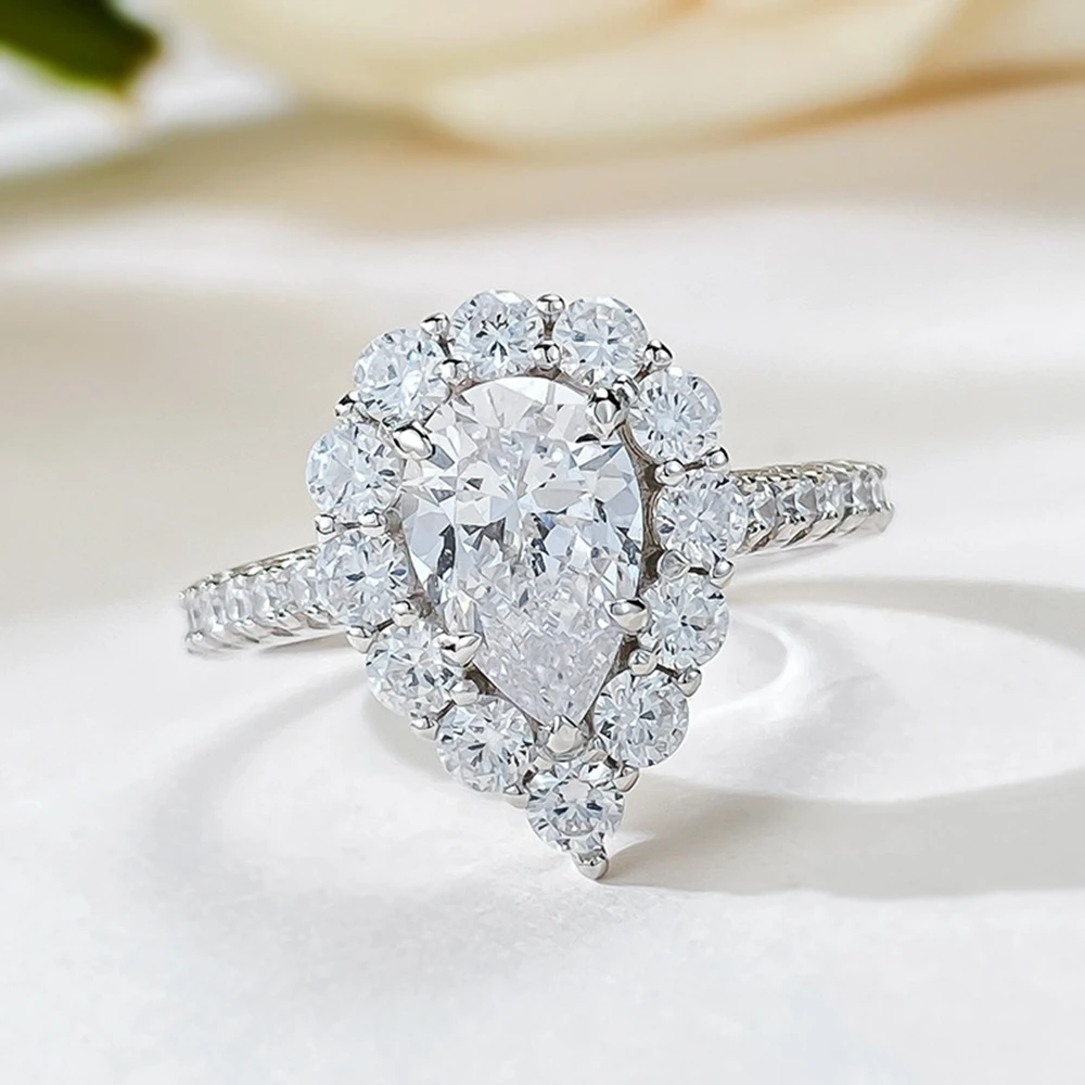 Vinregem 6*9 MM Pear Cut Lab Sapphire Gemstone 925 Sterling Silver Ring Ladies Trendy Vintage Jewelry Engagement Gifts Wholesale